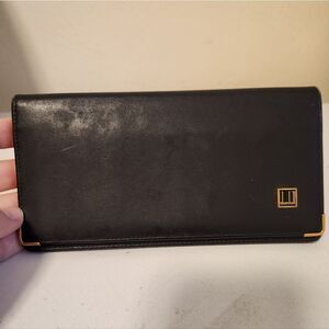 Dunhill Black Leather Long Wallet with Gold Accents